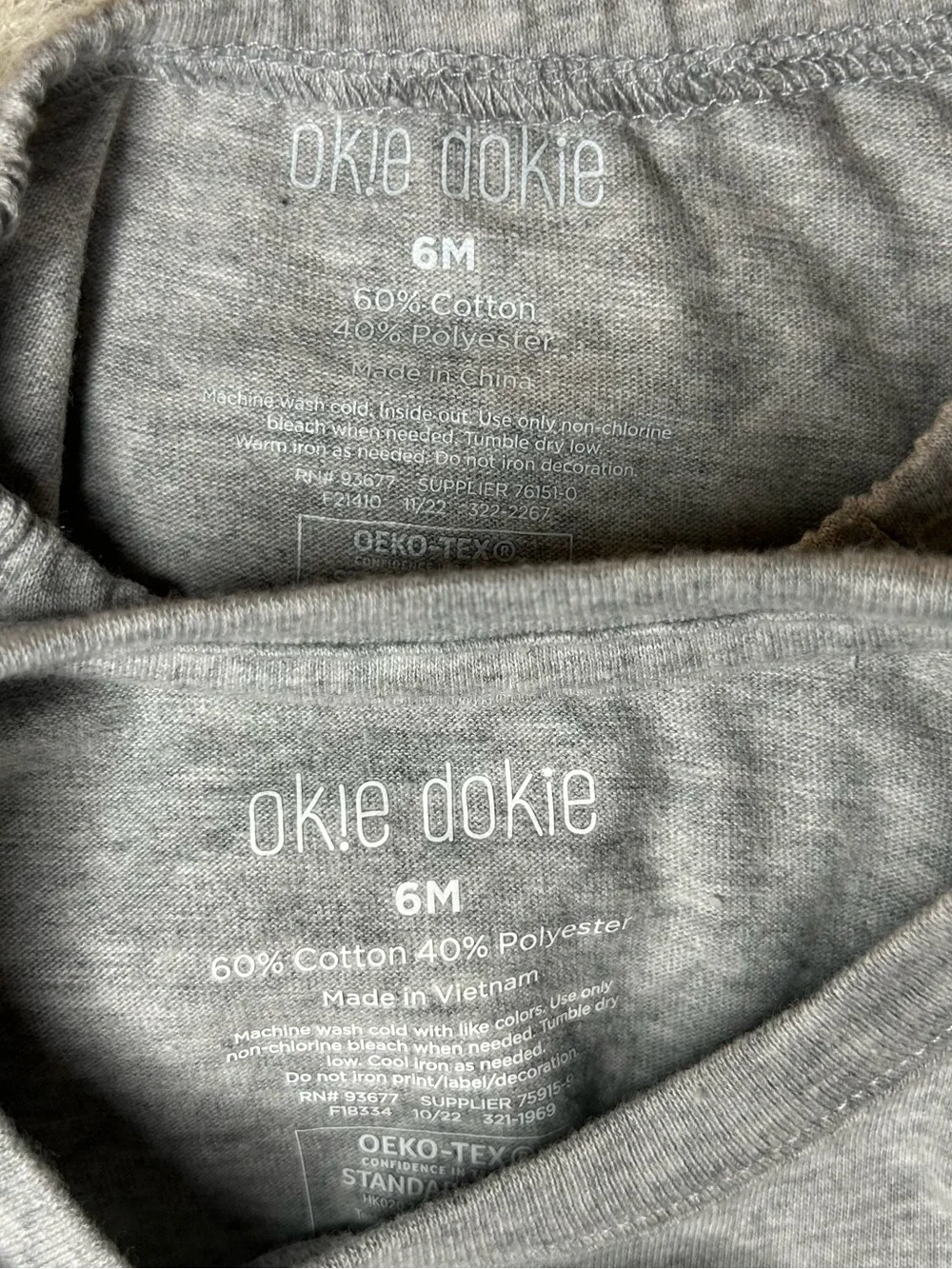 5 for $25🔥Okie Dokie Set of 2 Grey Bodysuits Baby Girl Size 6 Months‎